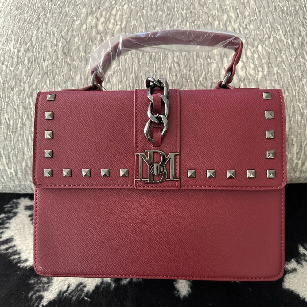 Badgley Mischka Marron Gun Metal Studded Handbag